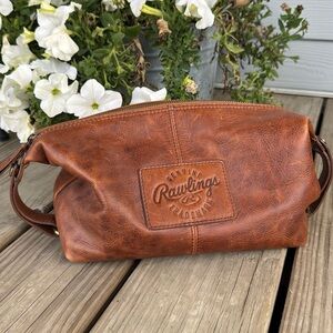 ⚾️ 🤎 beautiful RAWLINGS brown 💯 genuine leather case travel bag cotton lining